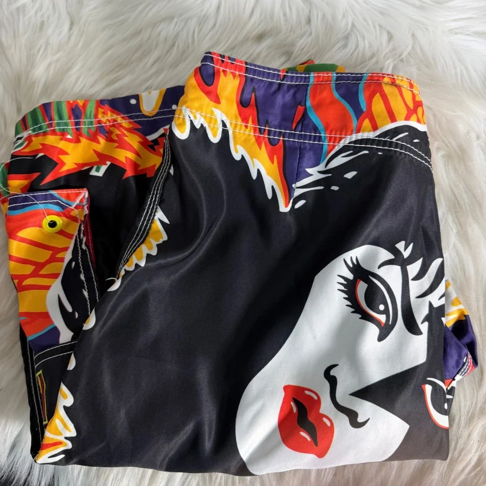 Dragonfly VTG KISS Band Board Short Mens 32 Black Logo Print Graphic Swim Trunks